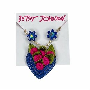 Betsey Johnson Heart & Flowers Necklace & Earrings